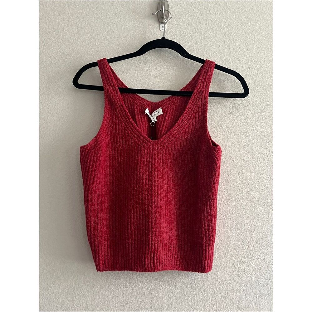 NWT Nation LTD Cece Sweater Tank Heartbeat Red Ribbed Knit V-Neck Sleeveless Top